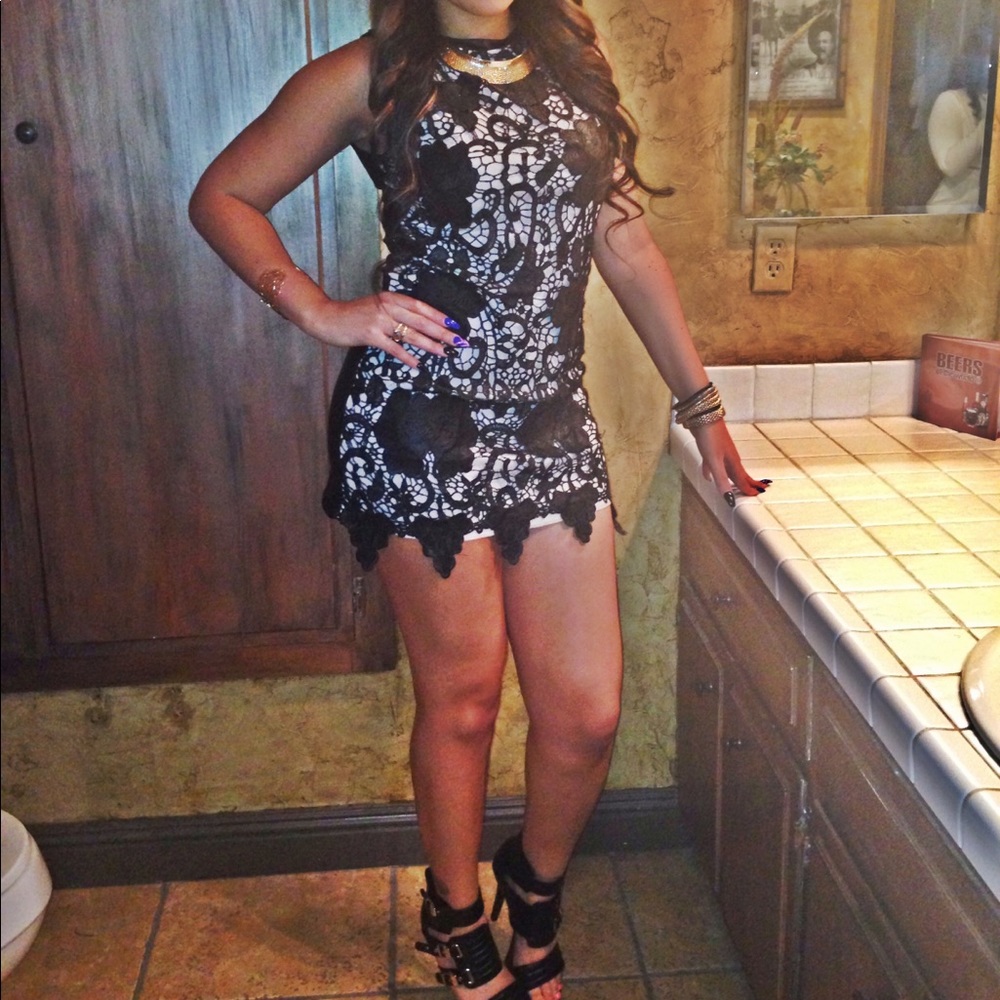 Black Lace nude embellished dress